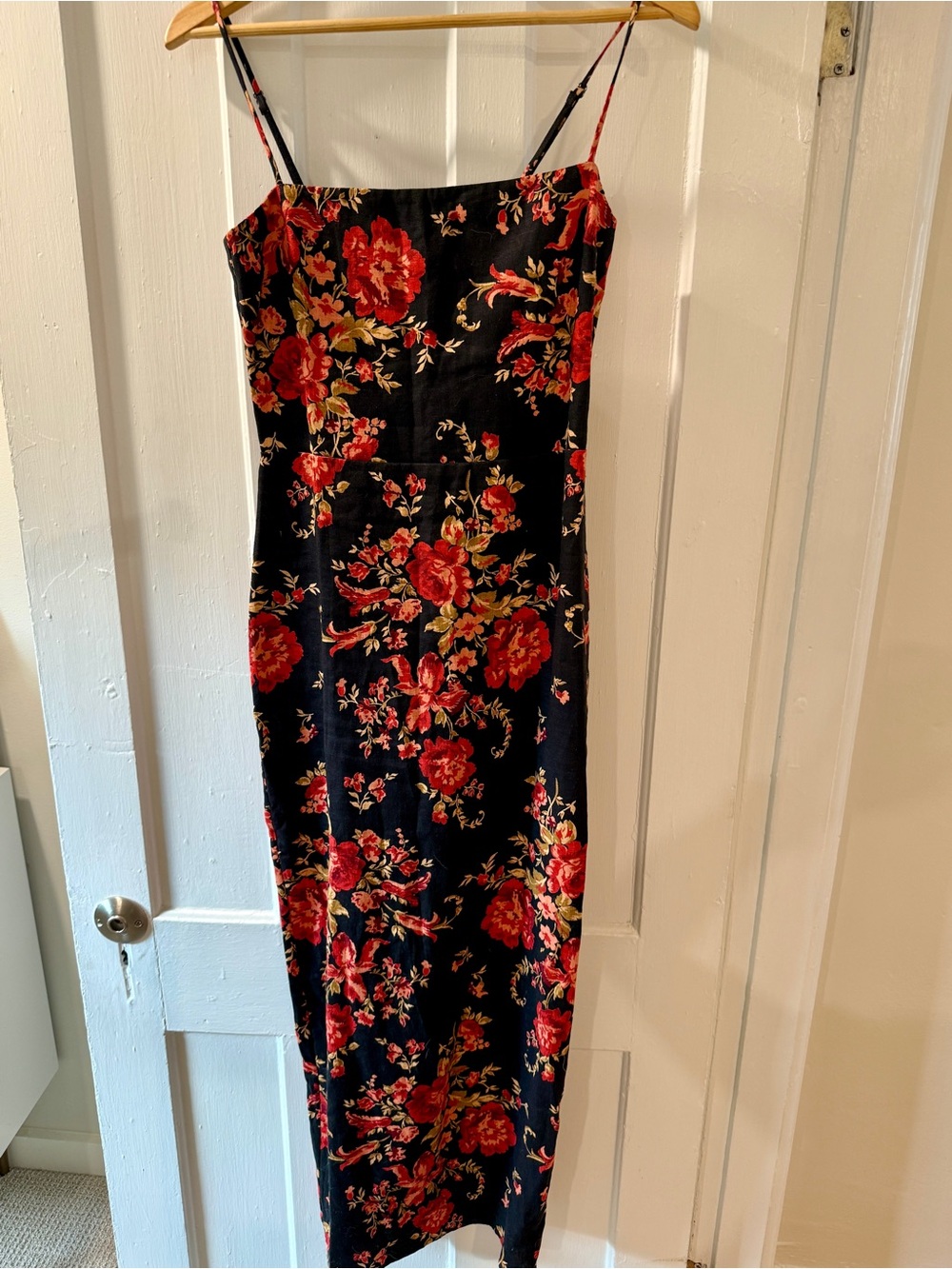 Reformation Black Midi Dress with Red Floral Print - Picture 6 of 10